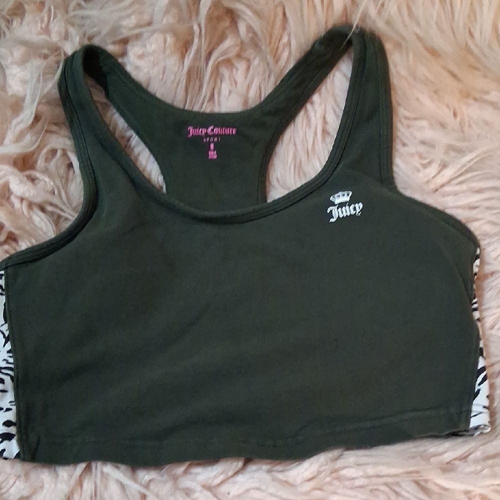 Juicy Couture Dark Green Sports Bra with Zebra Accents Size Medium